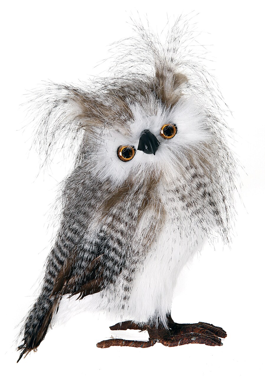 Contemporary Home Living 10.5" Standing Owl with Zebra Feather Christmas Plush Figurine